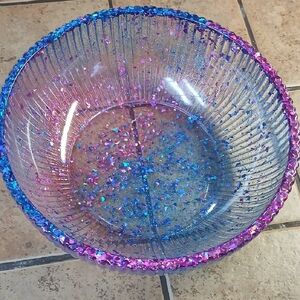 Hand Crafted Iridescent Blue and Pink Bowl. It Is About 9.5 By 9.5 Inches